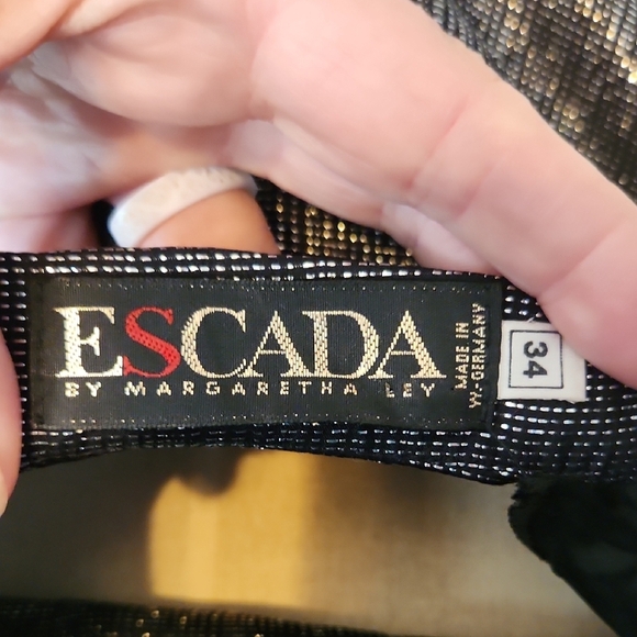 Escada By Margaretha Ley Vintage Silk Black Silver Metallic Women's Blouse Sz 34 - Picture 7 of 9